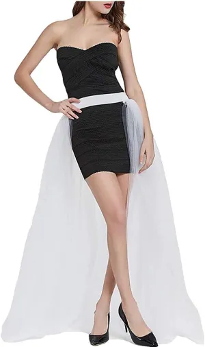 L'VOW Women's 4 Layers Overlay Long Tutu Tulle Dresses Floor Length Elastic Waist Bustle Skirt for Festival Party