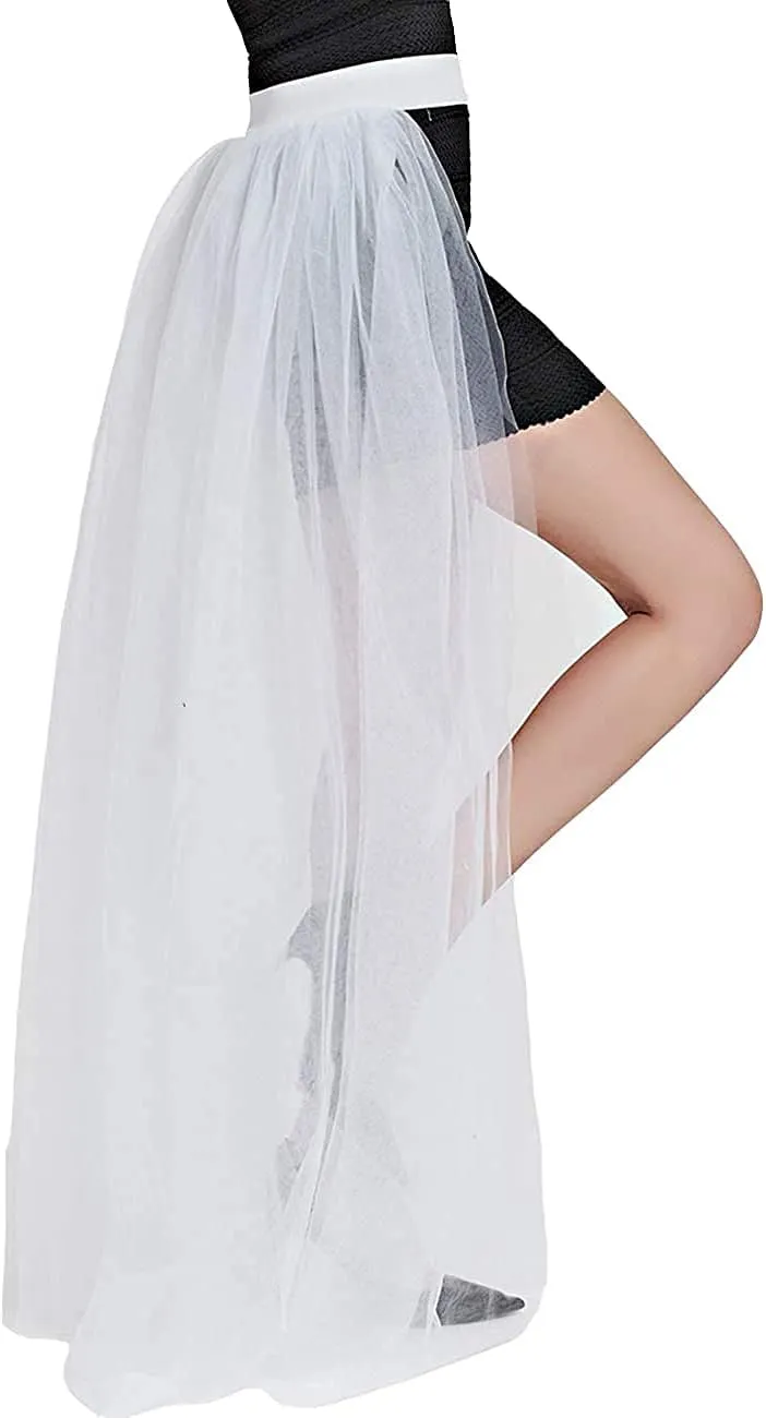 L'VOW Women's 4 Layers Overlay Long Tutu Tulle Dresses Floor Length Elastic Waist Bustle Skirt for Festival Party