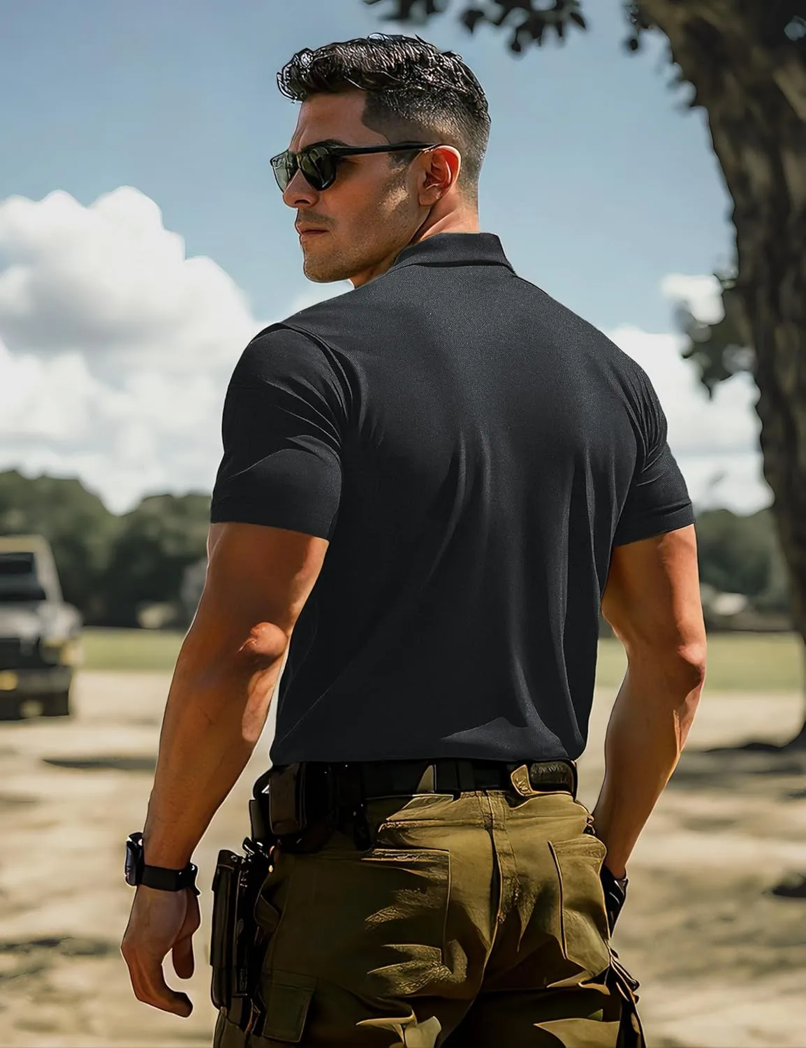 MAGCOMSEN Men's Polo Shirts Tactical UPF 50  Quick Dry Performance Short Sleeve Work Golf Shirts Lightweight Collared Pique