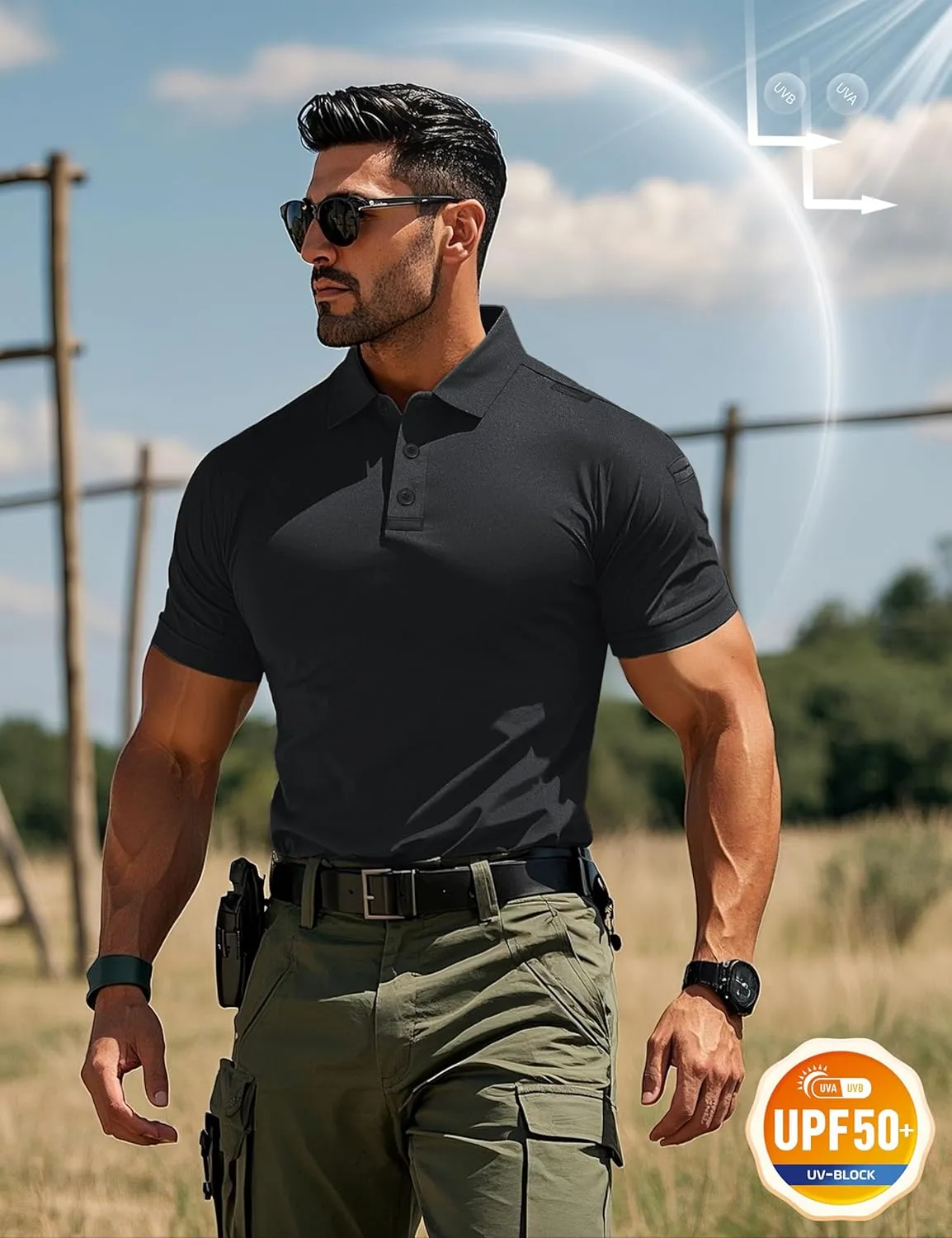 MAGCOMSEN Men's Polo Shirts Tactical UPF 50  Quick Dry Performance Short Sleeve Work Golf Shirts Lightweight Collared Pique