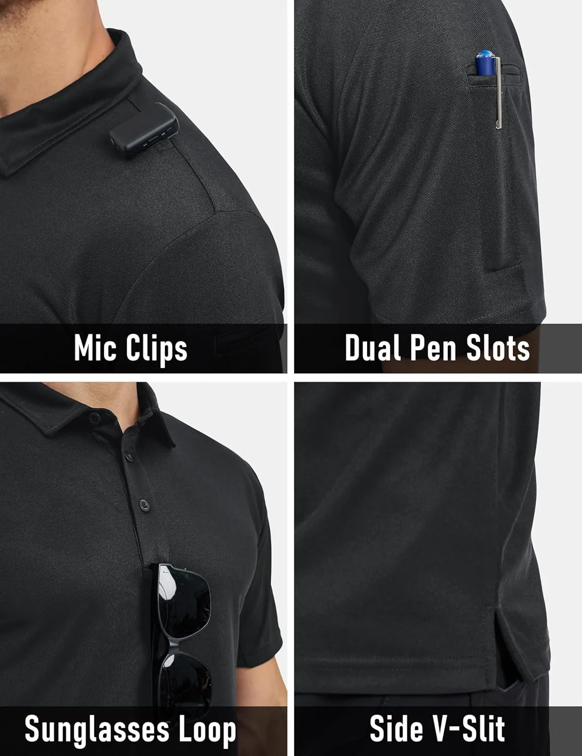 MAGCOMSEN Men's Polo Shirts Tactical UPF 50  Quick Dry Performance Short Sleeve Work Golf Shirts Lightweight Collared Pique