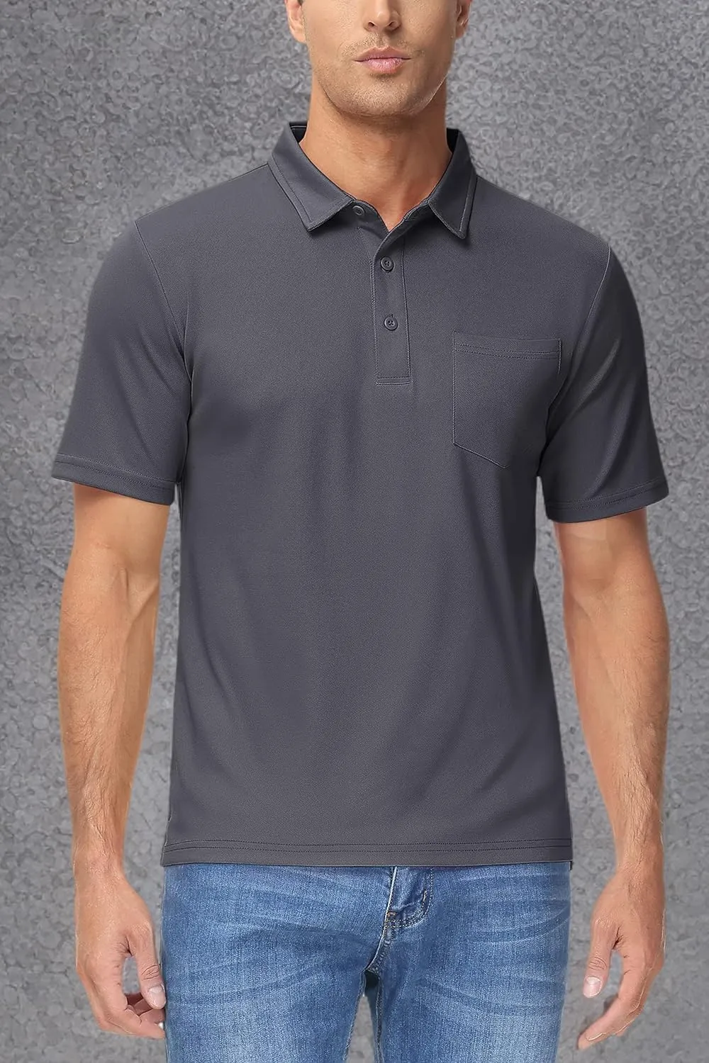 MAGCOMSEN Polo Shirts for Men with Pocket Short Sleeve Collared Golf Shirts Quick Dry Pique Performance Athletic Summer