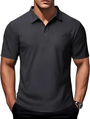 MAGCOMSEN Polo Shirts for Men with Pocket Short Sleeve Collared Golf Shirts Quick Dry Pique Performance Athletic Summer