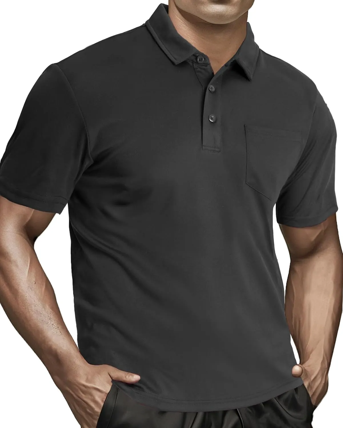MAGCOMSEN Polo Shirts for Men with Pocket Short Sleeve Collared Golf Shirts Quick Dry Pique Performance Athletic Summer