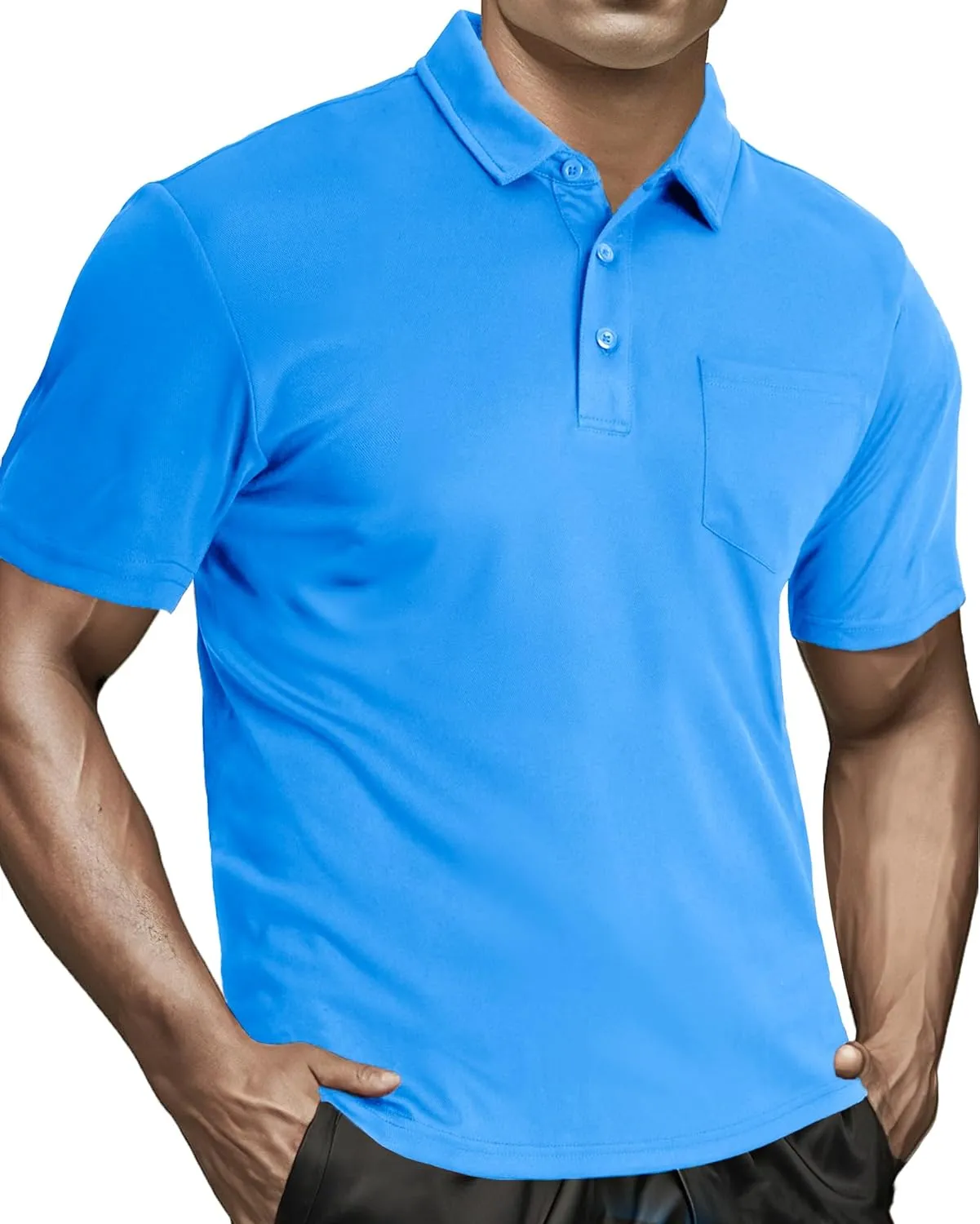 MAGCOMSEN Polo Shirts for Men with Pocket Short Sleeve Collared Golf Shirts Quick Dry Pique Performance Athletic Summer