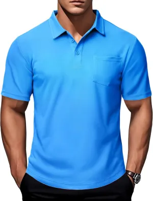 MAGCOMSEN Polo Shirts for Men with Pocket Short Sleeve Collared Golf Shirts Quick Dry Pique Performance Athletic Summer