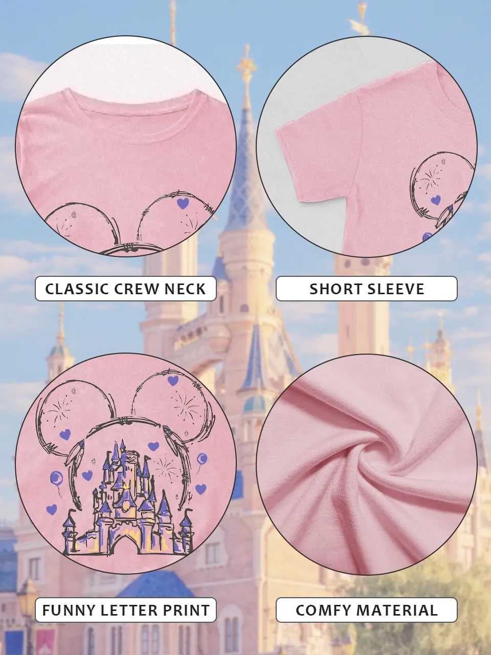 Magic Kingdom Shirts for Women Magical Castle Graphic Tees Family Vacation Trip Short Sleeve Tops