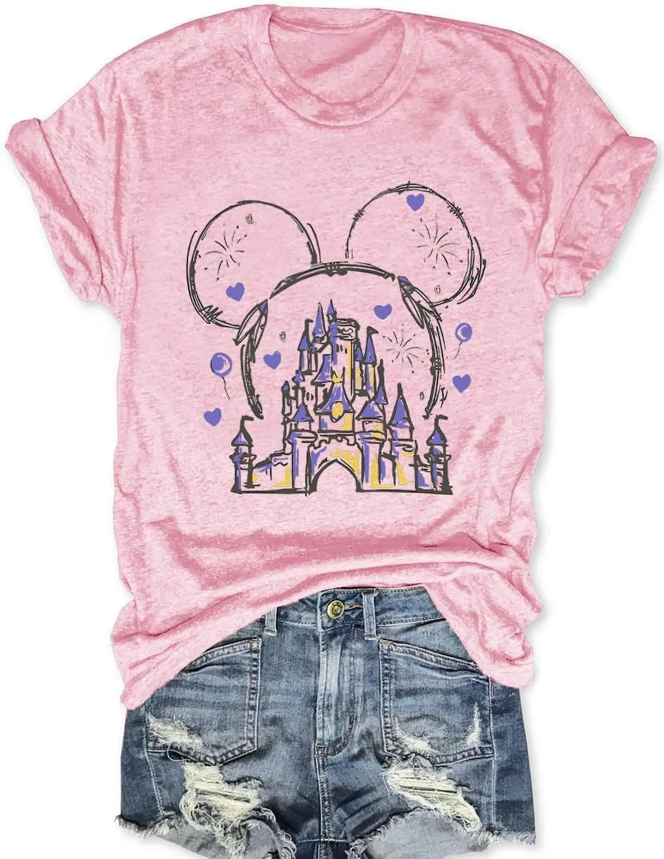 Magic Kingdom Shirts for Women Magical Castle Graphic Tees Family Vacation Trip Short Sleeve Tops
