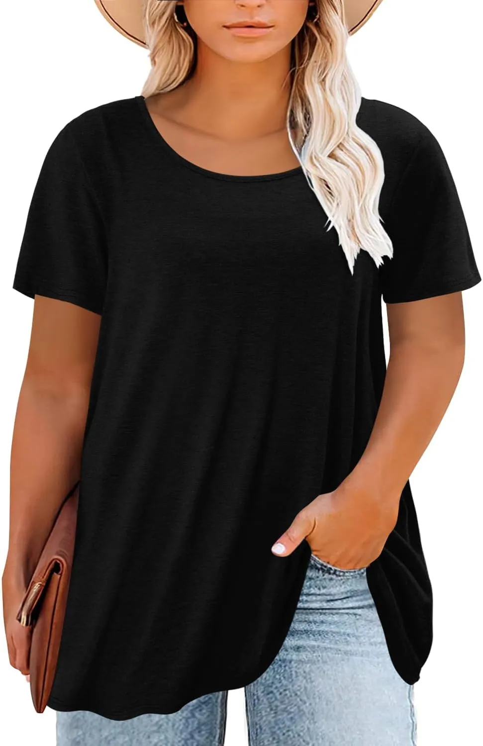 Magritta Plus Size Tops for Women Casual Summer Crew Neck Tunics Short Sleeve Loose Shirts Blouses 1X-5X
