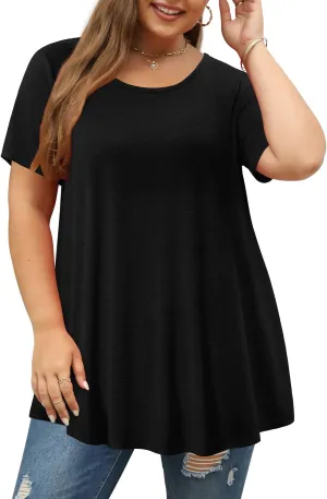 Magritta Plus Size Tops for Women Casual Summer Crew Neck Tunics Short Sleeve Loose Shirts Blouses 1X-5X