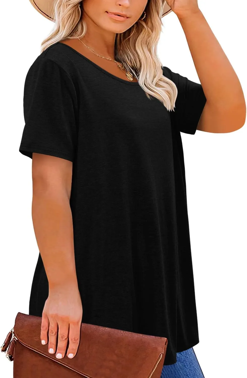 Magritta Plus Size Tops for Women Casual Summer Crew Neck Tunics Short Sleeve Loose Shirts Blouses 1X-5X