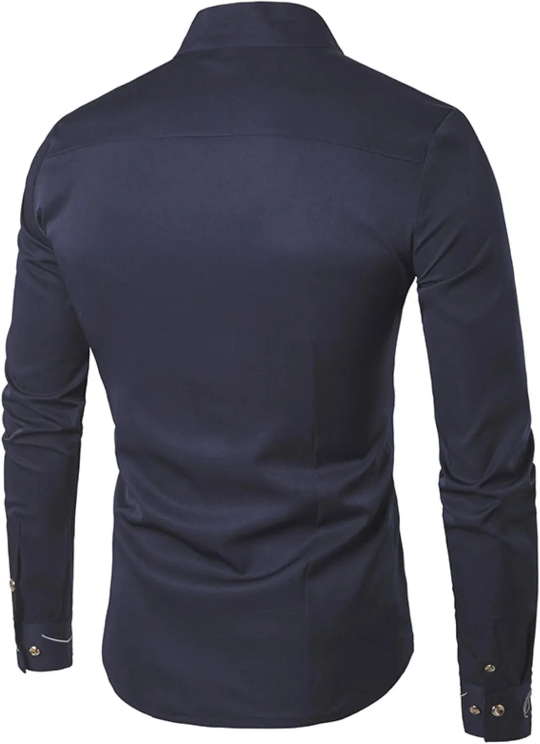 Maiyifu-GJ Men's Irregular Hem Slim Fit Shirt Long Sleeve Button Down Muscle Shirts Casual Retro Banded Collar Dress Shirt
