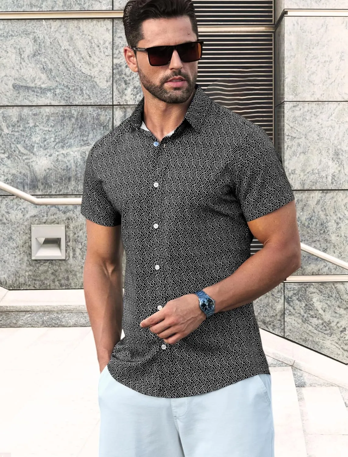 MAPICK Mens Button Down Slim Fit Dress Shirt Short Sleeve Button Down Shirts Summer Business Casual Work Shirts