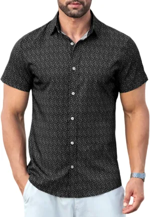 MAPICK Mens Button Down Slim Fit Dress Shirt Short Sleeve Button Down Shirts Summer Business Casual Work Shirts