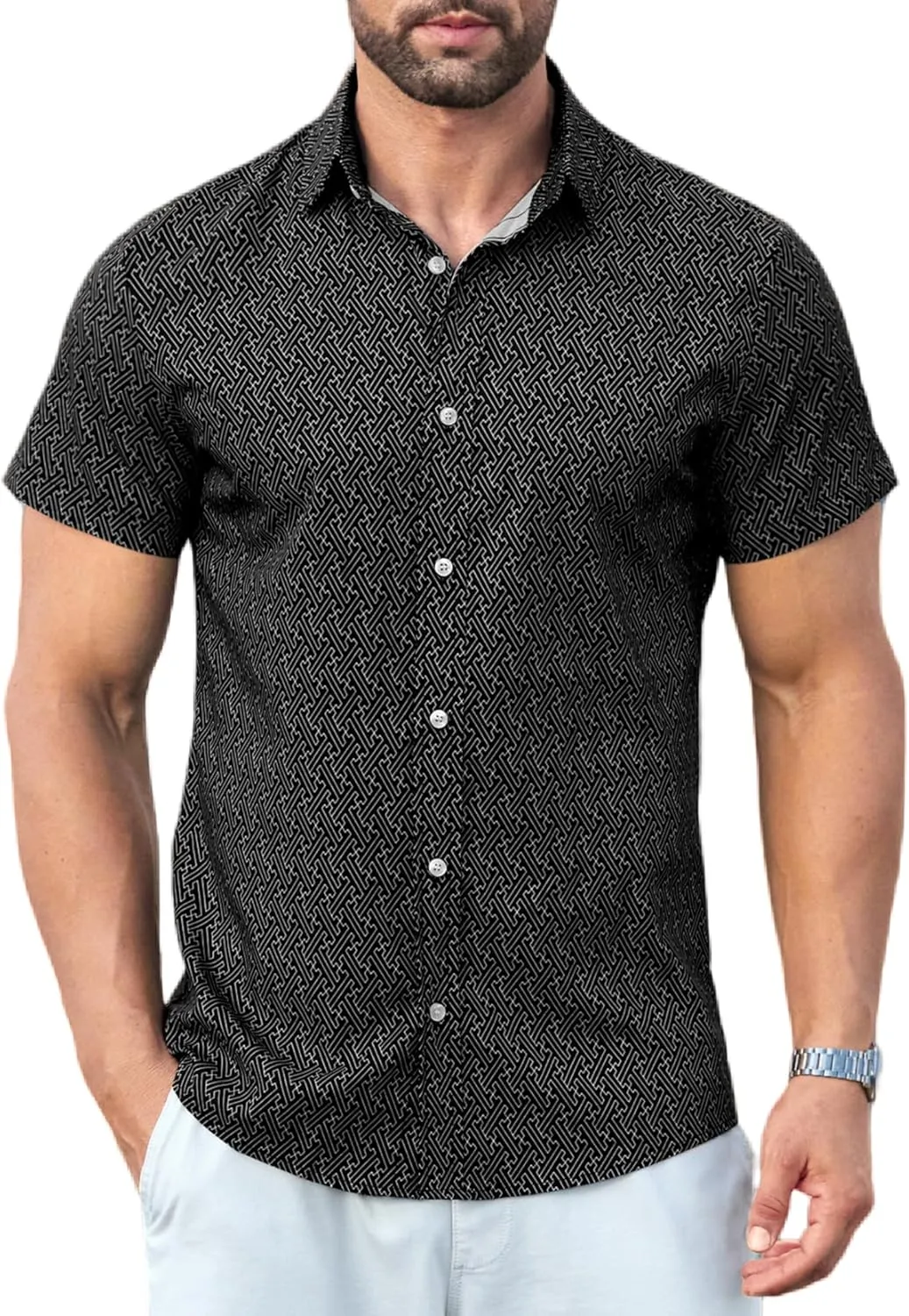 MAPICK Mens Button Down Slim Fit Dress Shirt Short Sleeve Button Down Shirts Summer Business Casual Work Shirts