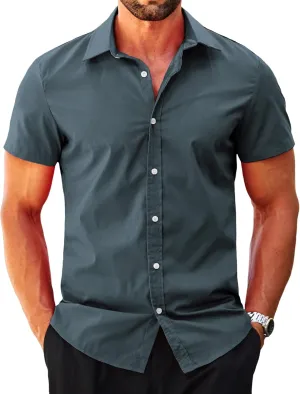 MAPICK Mens Button Down Slim Fit Dress Shirt Short Sleeve Button Down Shirts Summer Business Casual Work Shirts