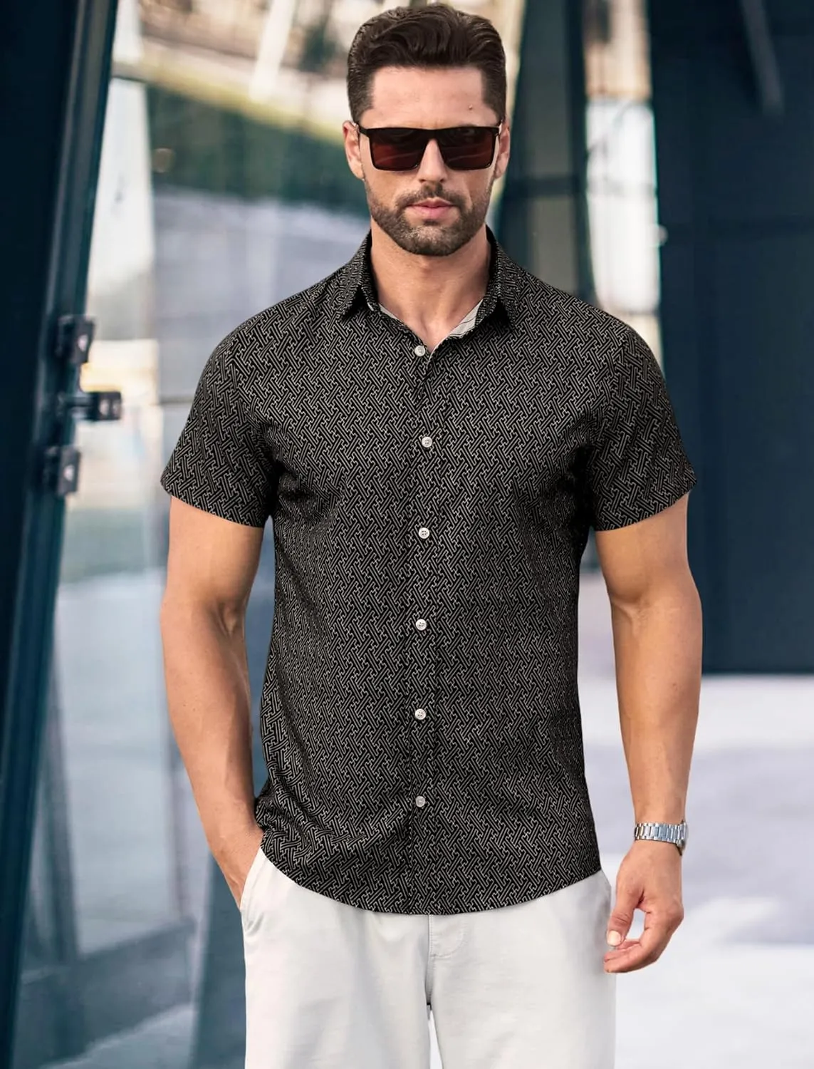 MAPICK Mens Button Down Slim Fit Dress Shirt Short Sleeve Button Down Shirts Summer Business Casual Work Shirts