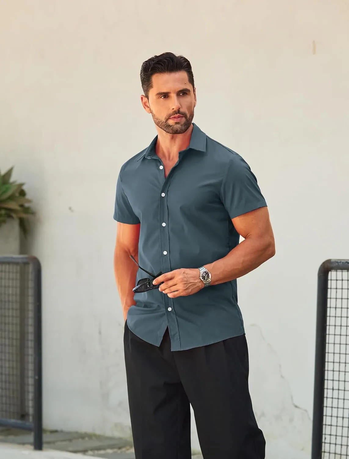 MAPICK Mens Button Down Slim Fit Dress Shirt Short Sleeve Button Down Shirts Summer Business Casual Work Shirts