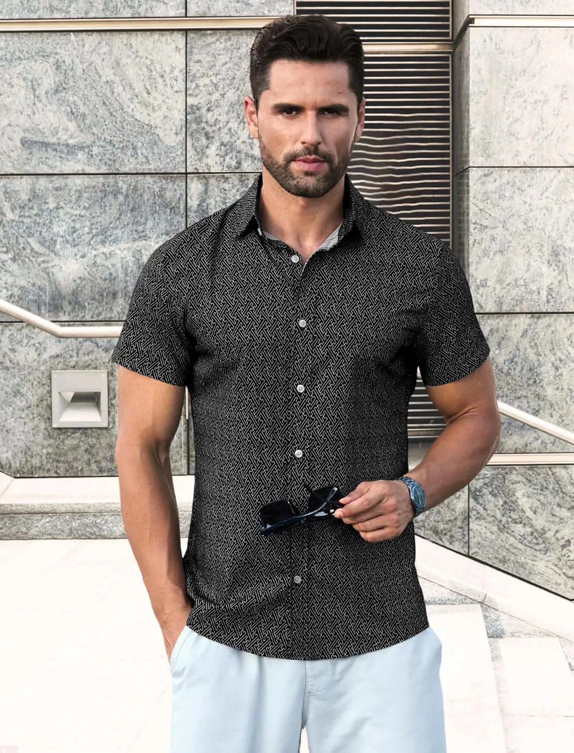 MAPICK Mens Button Down Slim Fit Dress Shirt Short Sleeve Button Down Shirts Summer Business Casual Work Shirts
