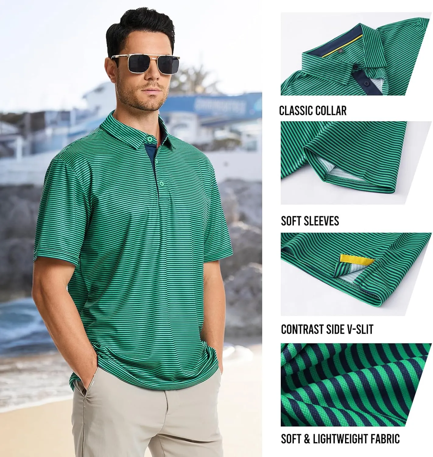 Men Golf Polo Shirts Short Sleeve Casual Print Dry Fit Moisture Wicking Performance Collared Golf Shirts for Men