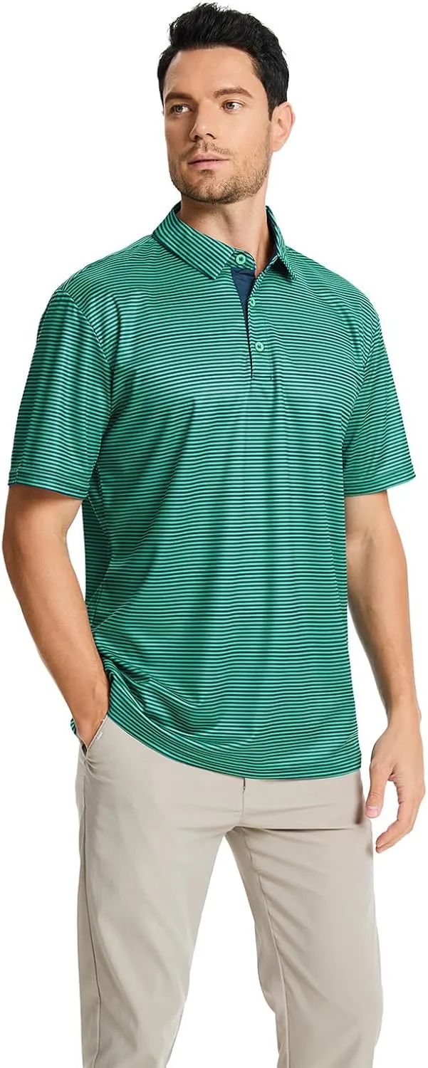 Men Golf Polo Shirts Short Sleeve Casual Print Dry Fit Moisture Wicking Performance Collared Golf Shirts for Men