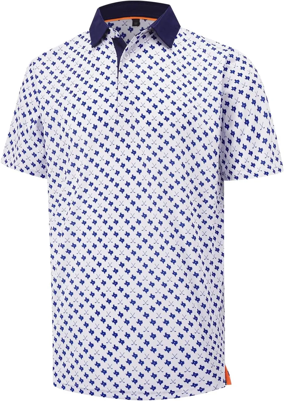 Men Golf Polo Shirts Short Sleeve Casual Print Dry Fit Moisture Wicking Performance Collared Golf Shirts for Men