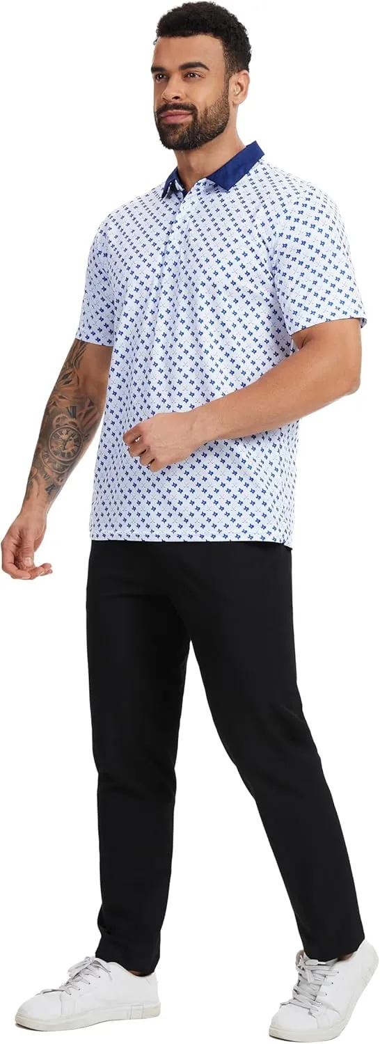 Men Golf Polo Shirts Short Sleeve Casual Print Dry Fit Moisture Wicking Performance Collared Golf Shirts for Men