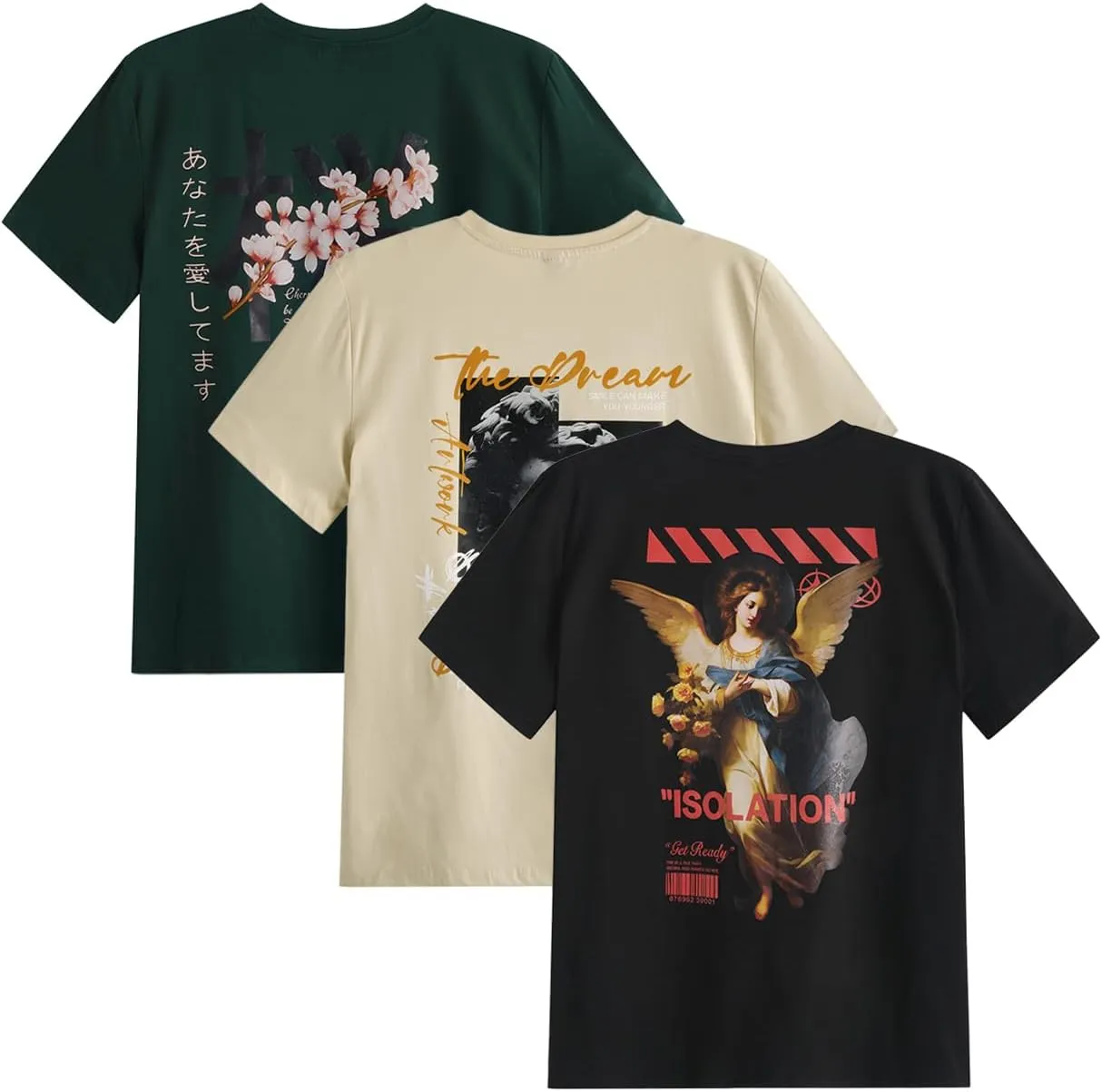 Men's 3 Pack Y2K Graphic Tees Short Sleeve Crew Neck Summer T-Shirts Top