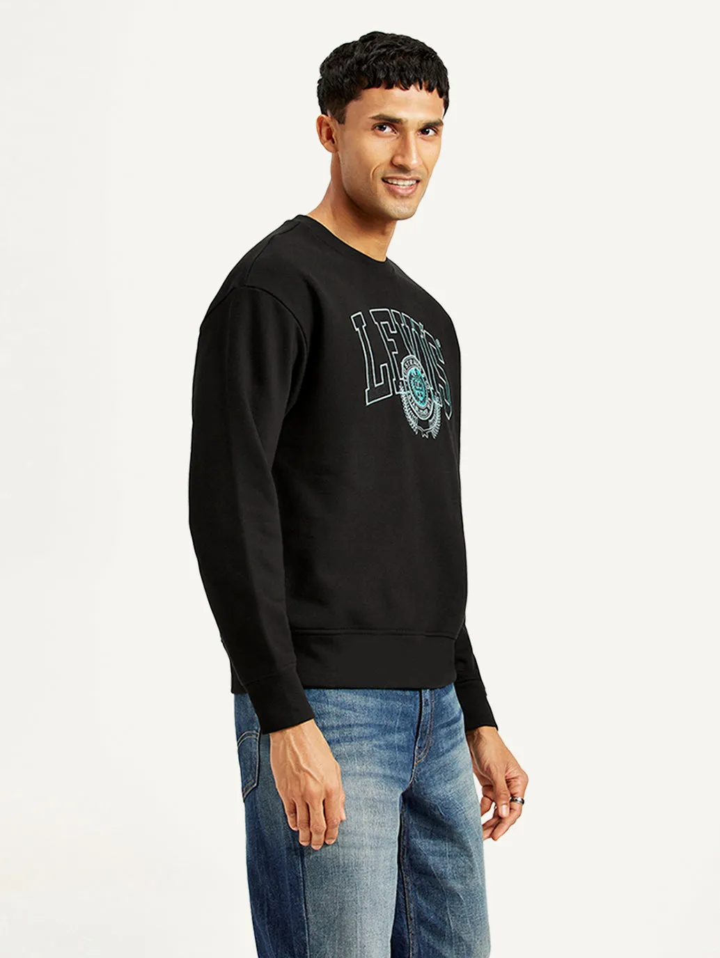 Men's Brand Logo Black Crew Neck Sweatshirt