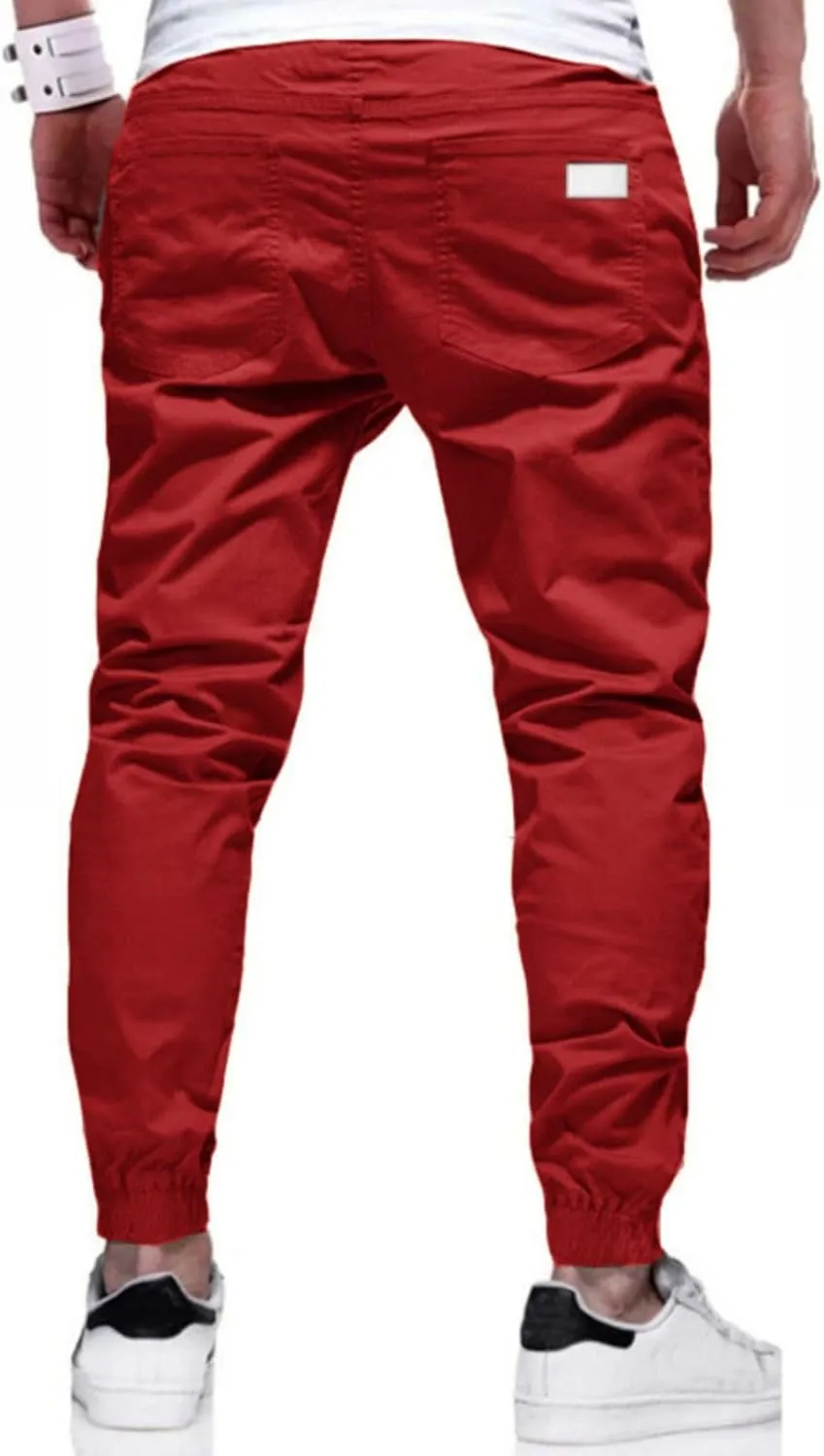 Mens Casual Jogger Cargo Pants Drawstring Sweatpants Athletic Long Trousers