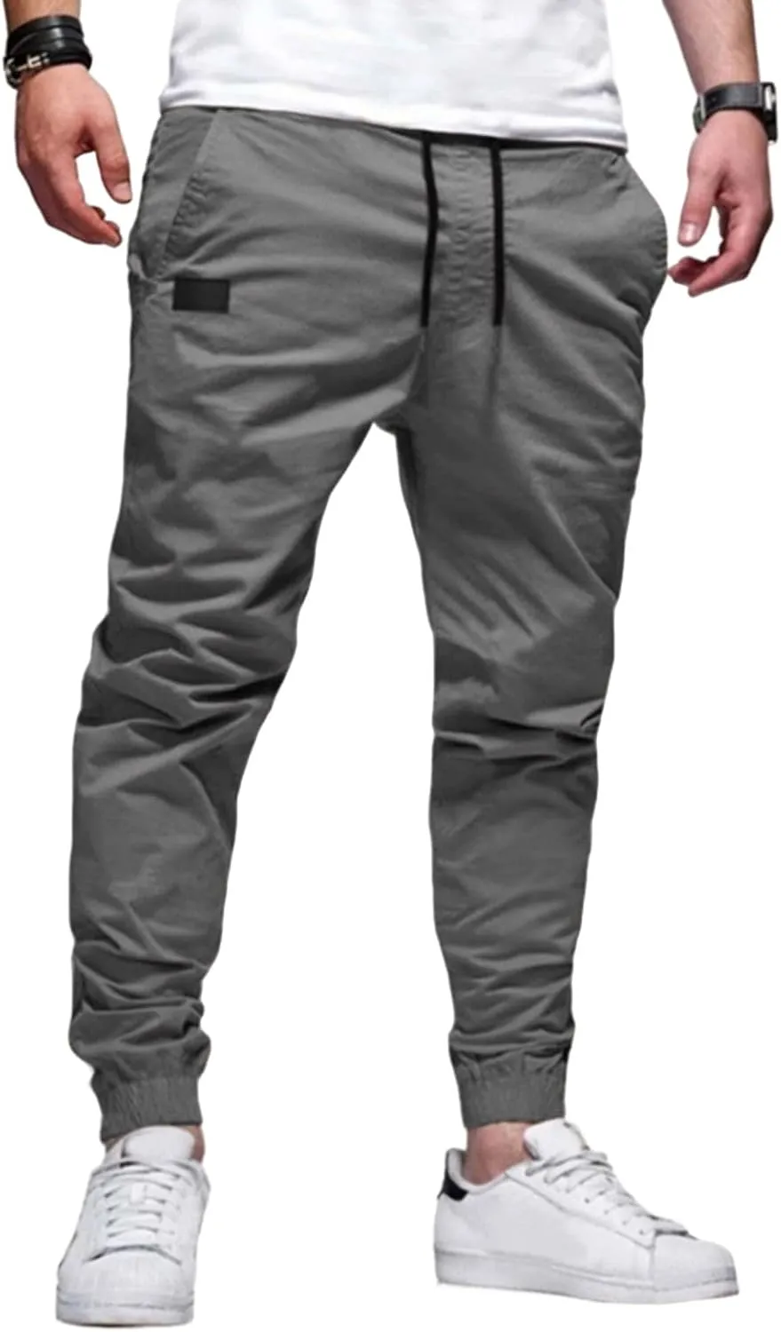 Mens Casual Jogger Cargo Pants Drawstring Sweatpants Athletic Long Trousers