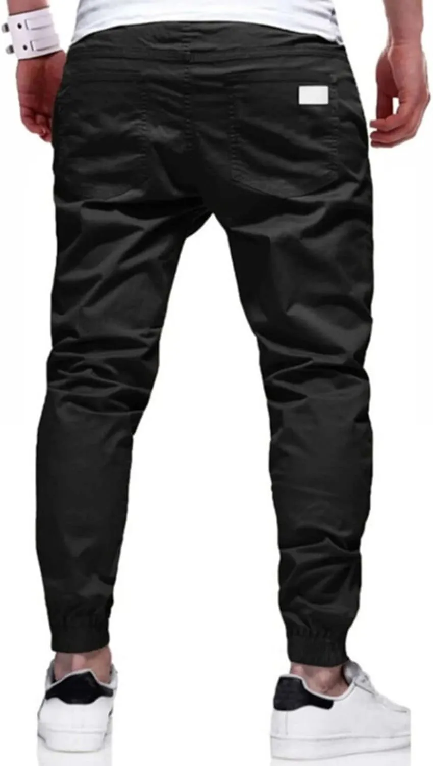 Mens Casual Jogger Cargo Pants Drawstring Sweatpants Athletic Long Trousers
