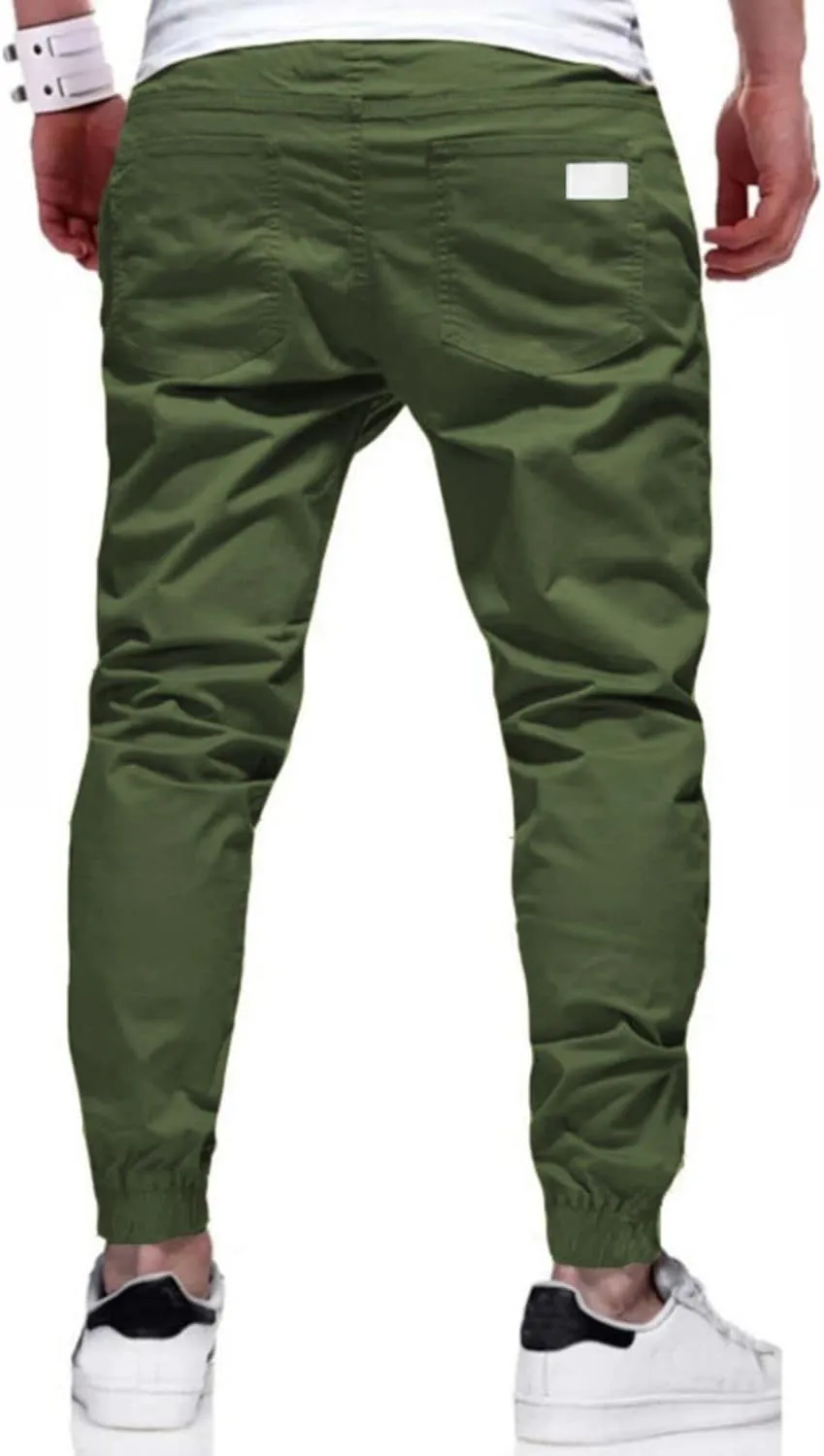 Mens Casual Jogger Cargo Pants Drawstring Sweatpants Athletic Long Trousers