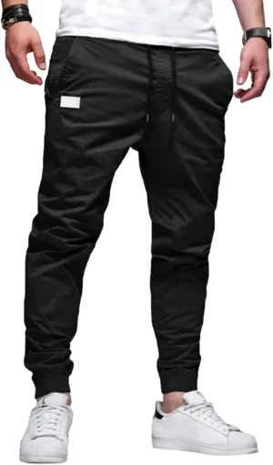 Mens Casual Jogger Cargo Pants Drawstring Sweatpants Athletic Long Trousers