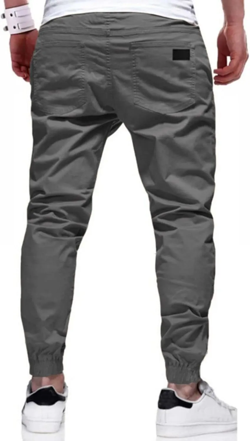 Mens Casual Jogger Cargo Pants Drawstring Sweatpants Athletic Long Trousers