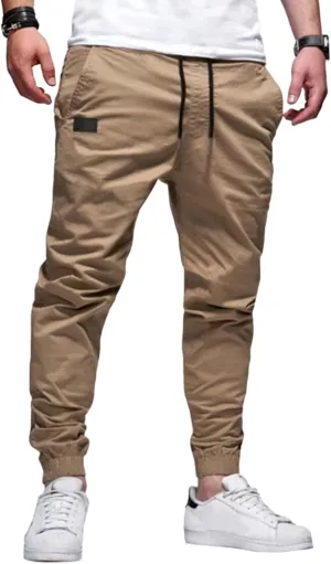 Mens Casual Jogger Cargo Pants Drawstring Sweatpants Athletic Long Trousers