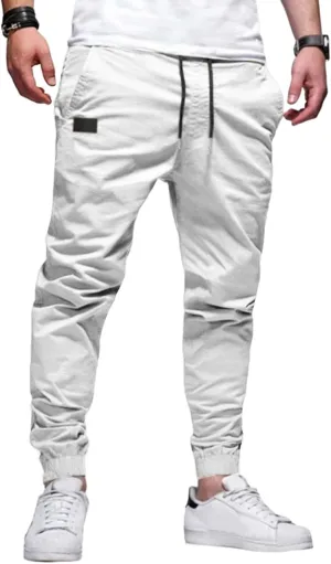 Mens Casual Jogger Cargo Pants Drawstring Sweatpants Athletic Long Trousers