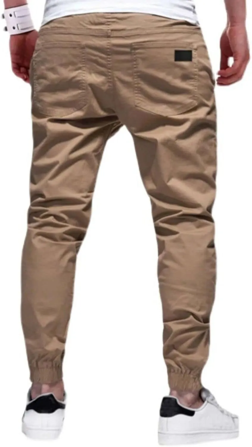 Mens Casual Jogger Cargo Pants Drawstring Sweatpants Athletic Long Trousers