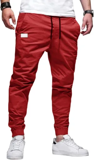 Mens Casual Jogger Cargo Pants Drawstring Sweatpants Athletic Long Trousers