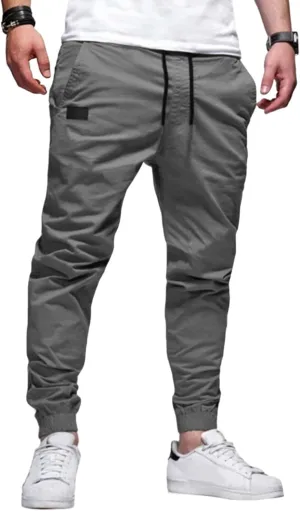 Mens Casual Jogger Cargo Pants Drawstring Sweatpants Athletic Long Trousers