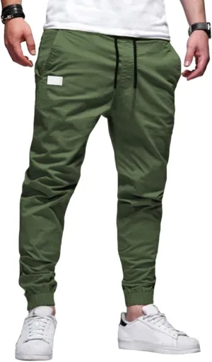 Mens Casual Jogger Cargo Pants Drawstring Sweatpants Athletic Long Trousers