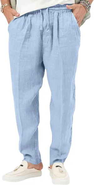 Mens Casual Lightweight Linen Pants Elastic Waist Drawstring Trousers Summer Beach Yoga Pants