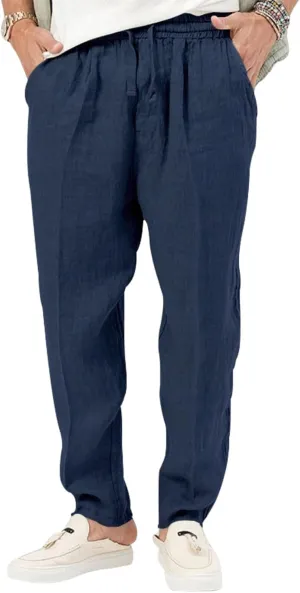 Mens Casual Lightweight Linen Pants Elastic Waist Drawstring Trousers Summer Beach Yoga Pants