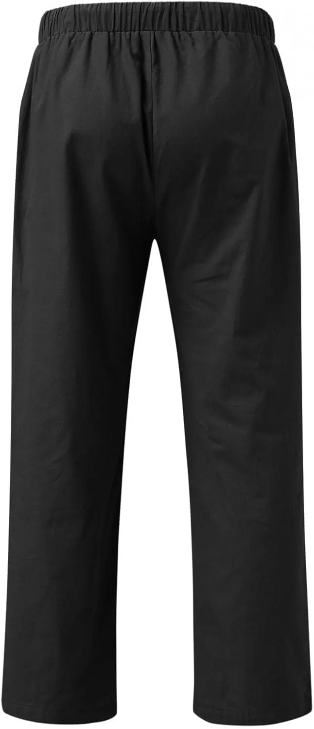 Mens Casual Linen Loose Fit Lightweight Pants Drawstring Summer Beach Yoga Pants Long Trousers