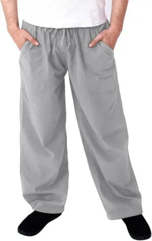 Mens Casual Linen Loose Fit Lightweight Pants Drawstring Summer Beach Yoga Pants Long Trousers