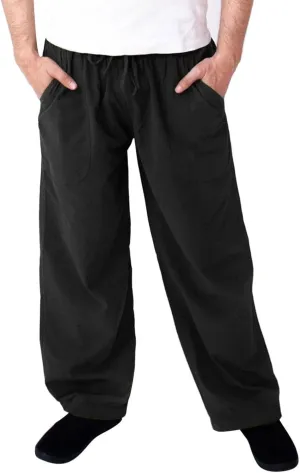 Mens Casual Linen Loose Fit Lightweight Pants Drawstring Summer Beach Yoga Pants Long Trousers