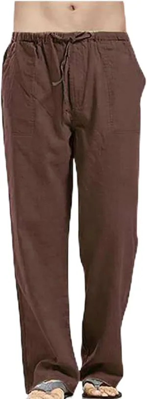 Men's Casual Loose Fit Pants Lightweight Straight-Legs Stretchy Waist Beach Pants with Pockets