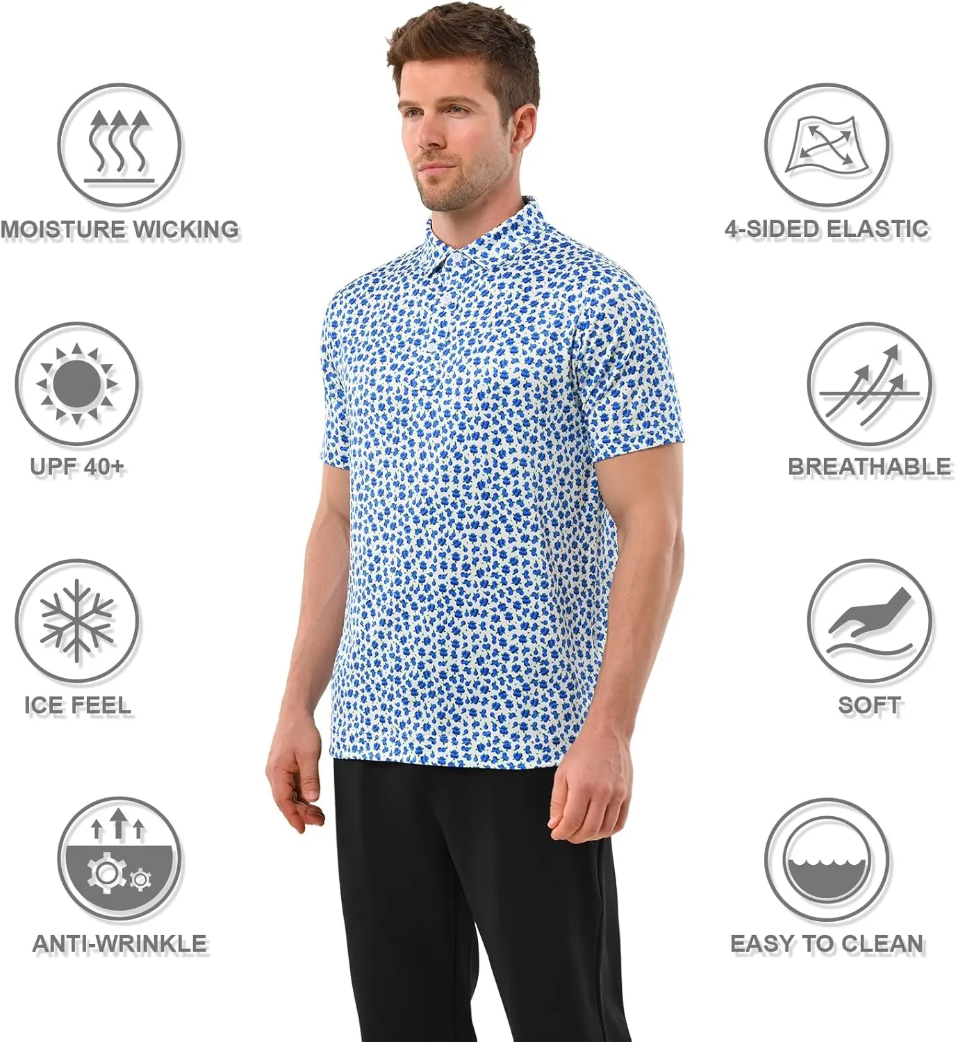 Mens Golf Shirt Moisture Wicking Dry Fit Mens Polo Shirts Dry Fit Performance Men's Golf Shirts Regular Fit Fashion Print