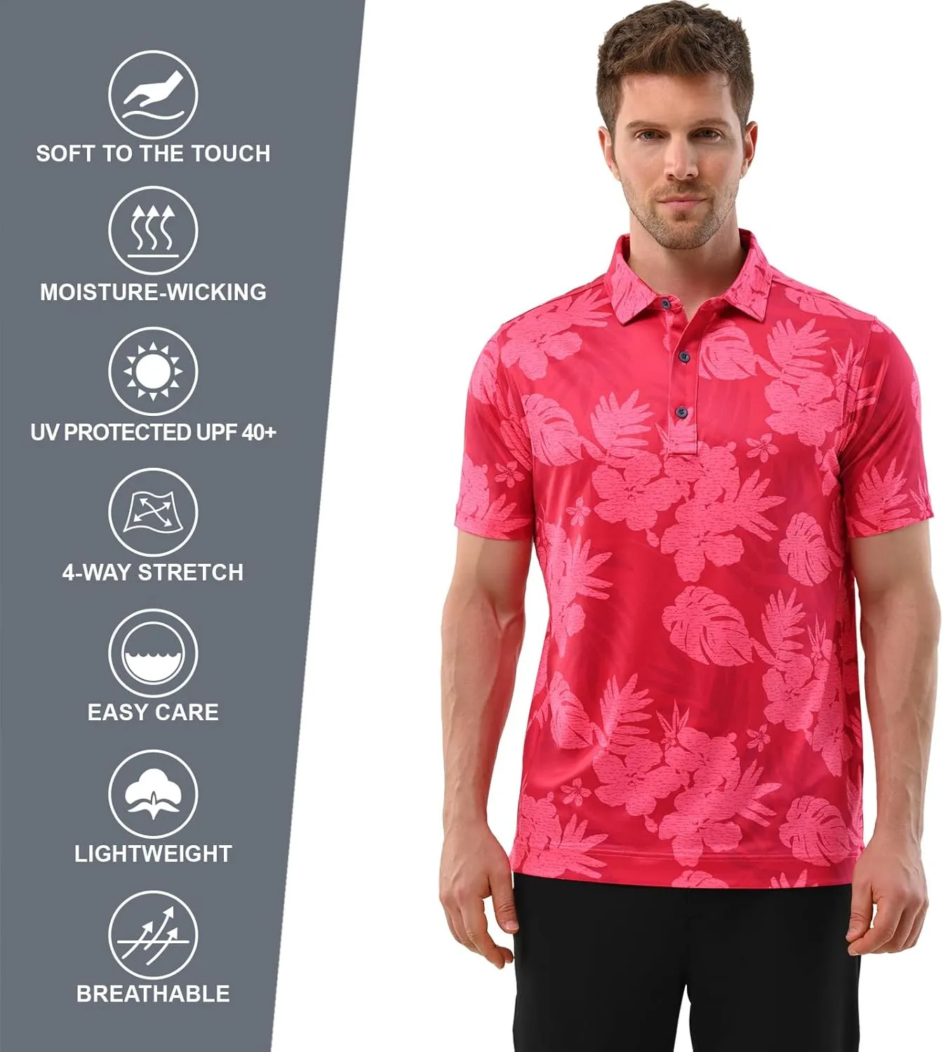 Mens Golf Shirt Moisture Wicking Dry Fit Mens Polo Shirts Dry Fit Performance Men's Golf Shirts Regular Fit Fashion Print