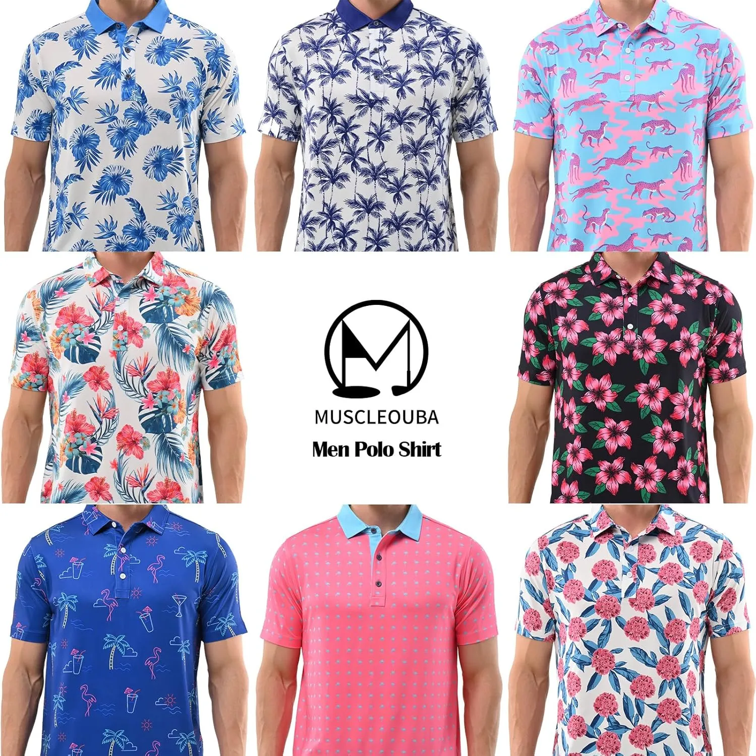 Mens Golf Shirt Moisture Wicking Dry Fit Mens Polo Shirts Dry Fit Performance Men's Golf Shirts Regular Fit Fashion Print